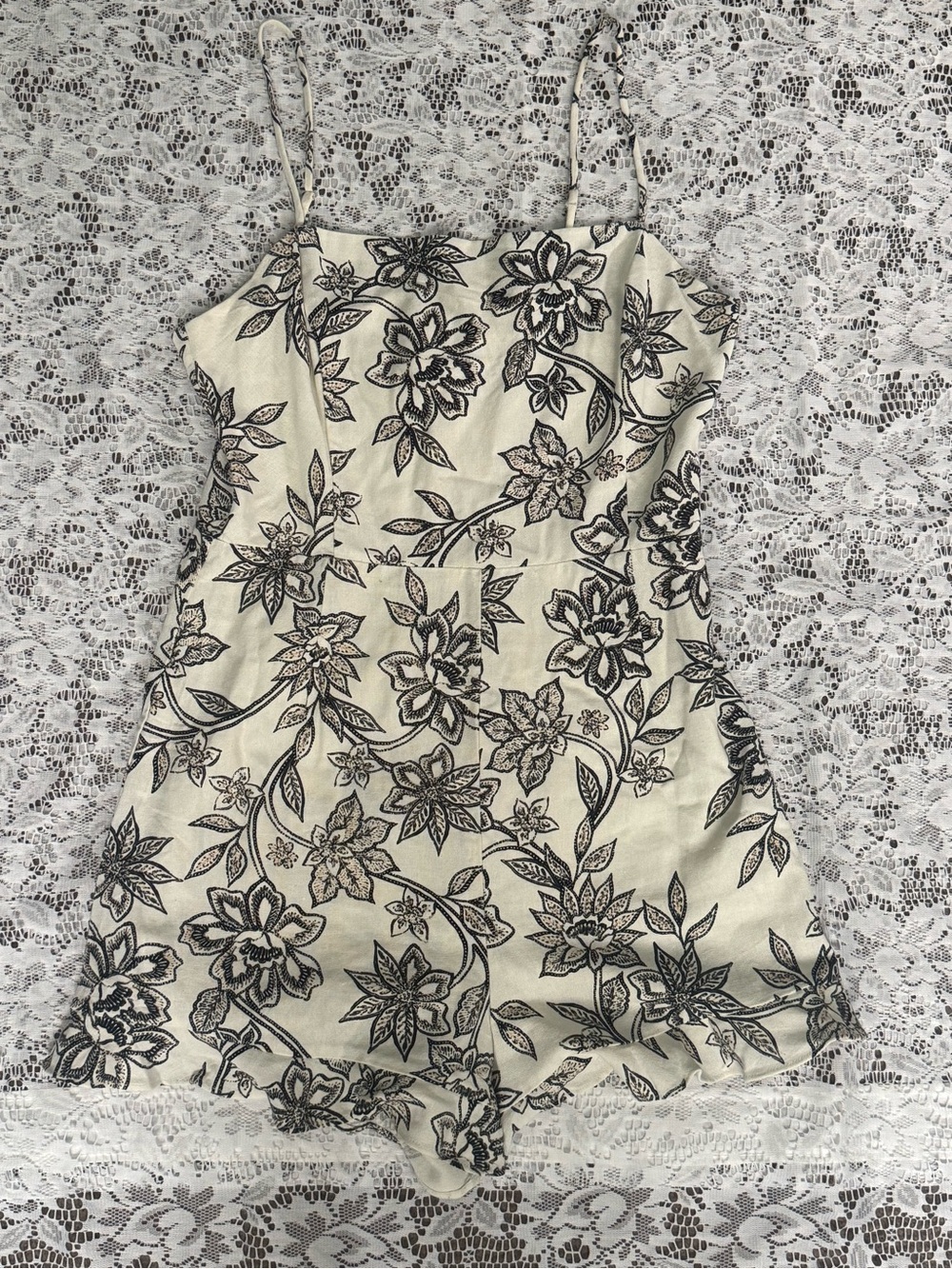 Lush Cream Floral Spaghetti-Strap Romper